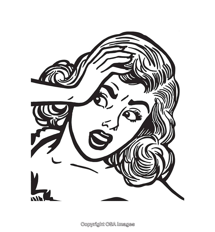 Vintage Comic Style Woman Holding Her Head in Shocked Expression