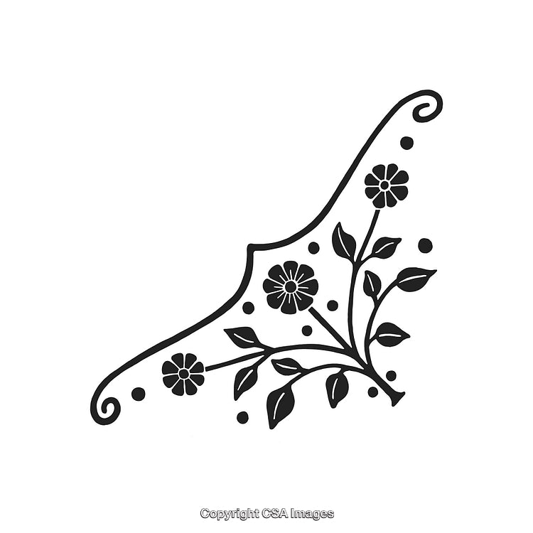 Elegant Black And White Floral Design With Curving Ornaments