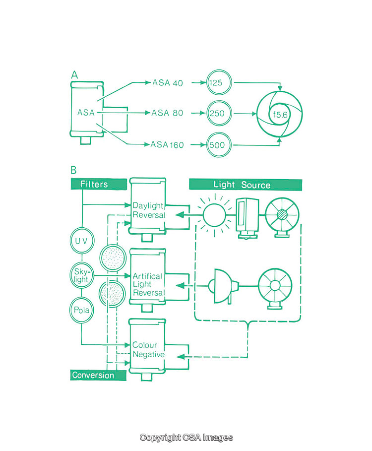 Diagram Illustrating Film Speeds and Lighting Conditions for Photography