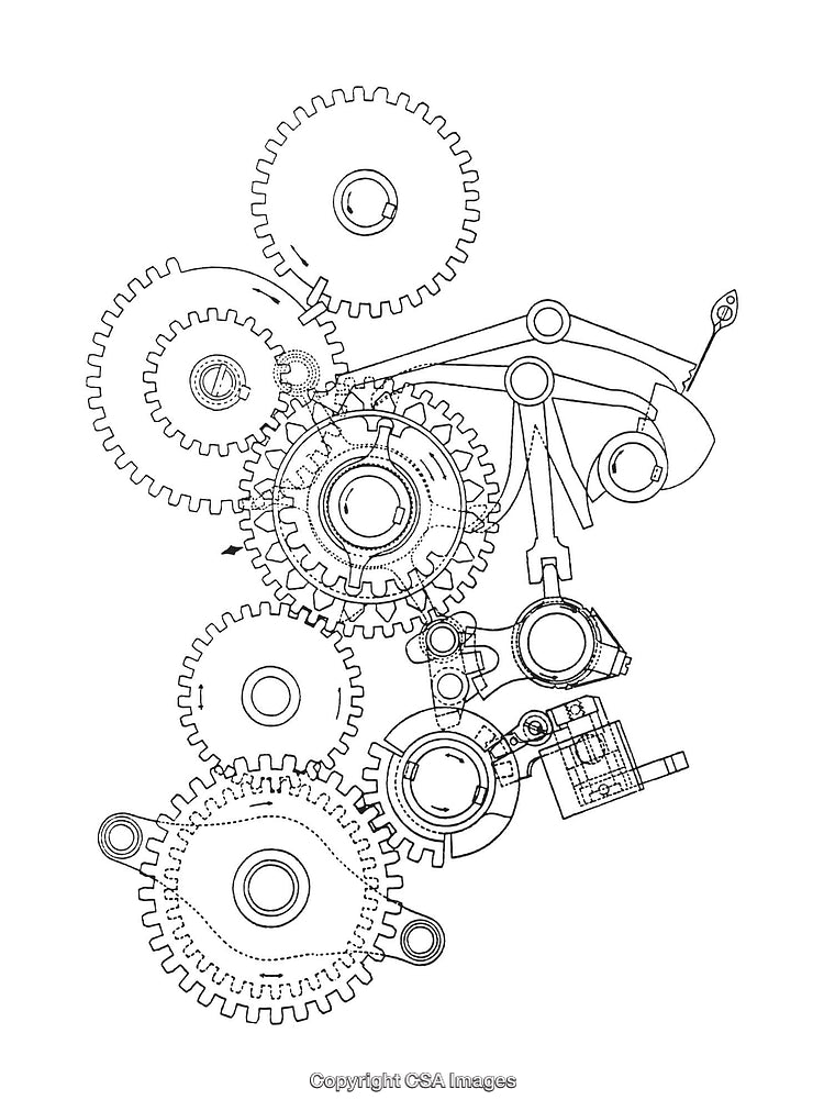 Detailed Black and White Engineering Diagram Featuring Interlocking Gears