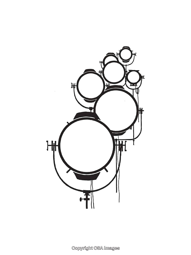 Minimalistic Line Art of Drums in Black and White