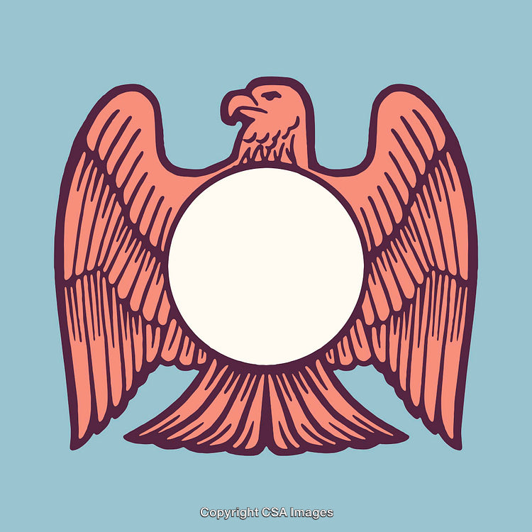 Illustrated Red Eagle Emblem With Blank Centered Circle on Blue Background