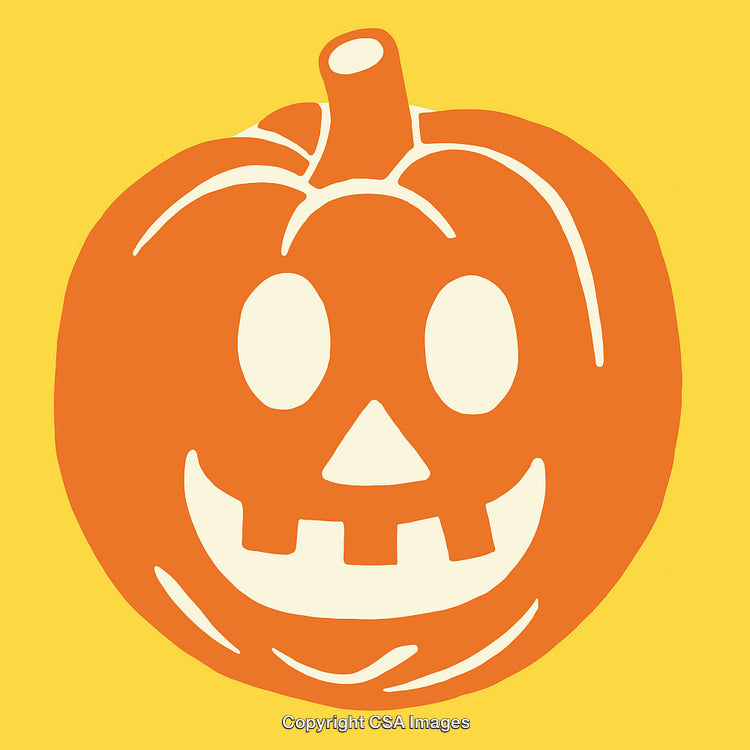 Smiling Pumpkin Jack-O'-Lantern Illustration on Bright Yellow Background