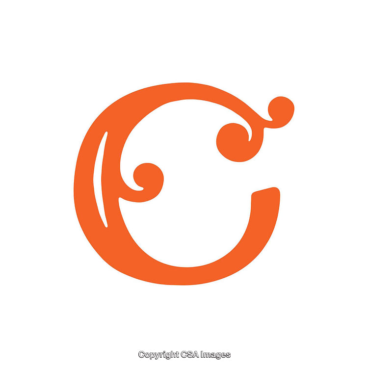 Ornate Orange Stylish Letter C Design on White Background