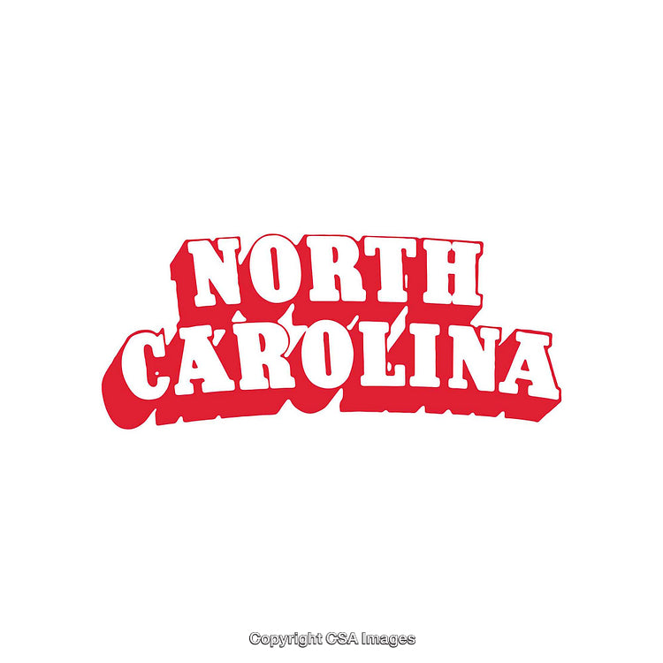 North Carolina Typography in Bold Red Lettering on White Background