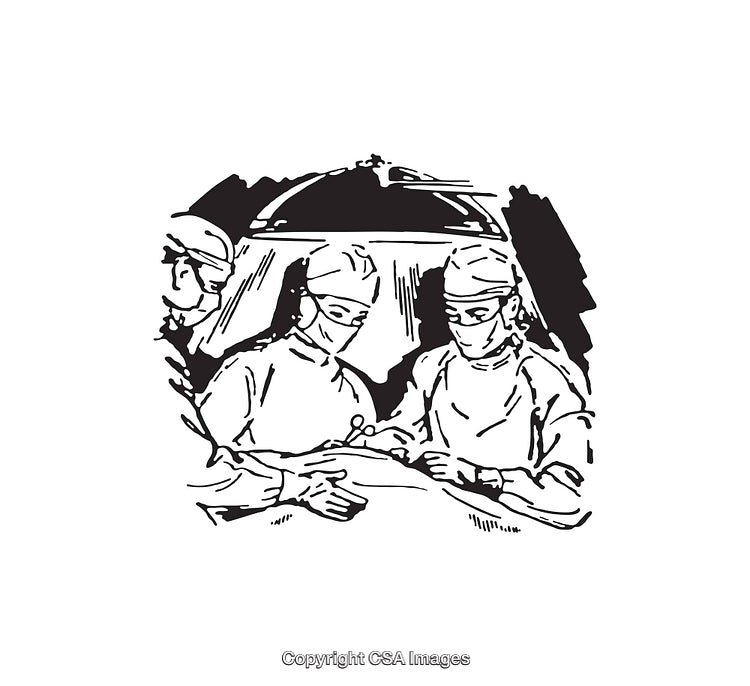 Black And White Illustration of Doctors Performing a Surgical Operation