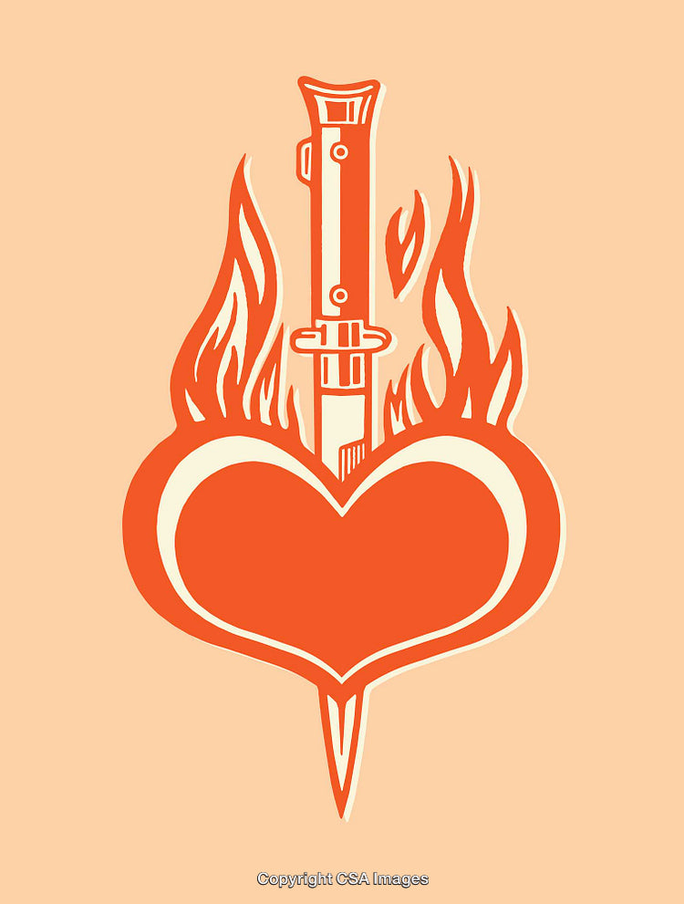 Flaming Heart Illustration with Knife Centerpiece Design