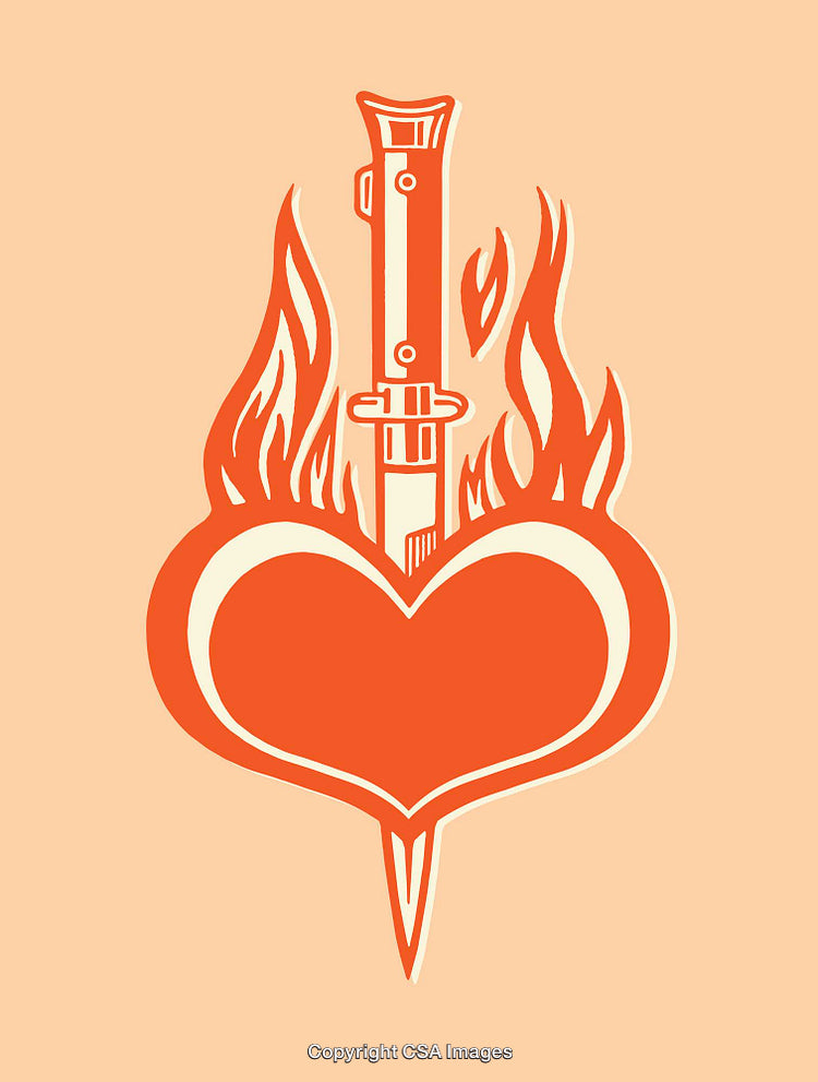 Flaming Heart Illustration with Knife Centerpiece Design