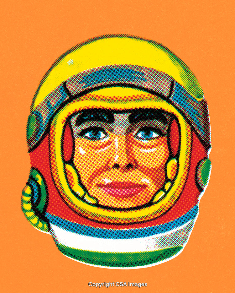 Retro Pop Art Style Astronaut Illustration With Vibrant Colors and Dot Pattern