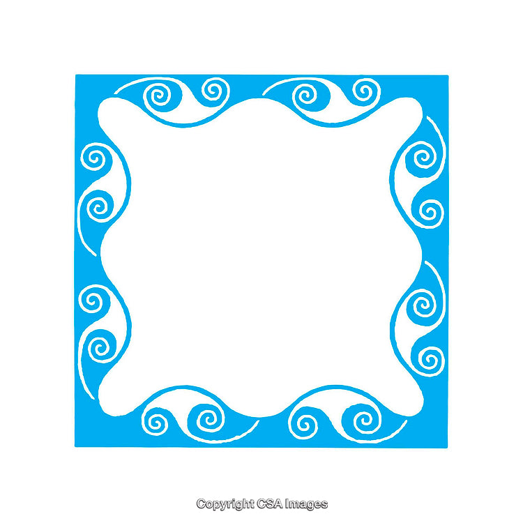 Blue Decorative Frame With Swirl Pattern and White Center