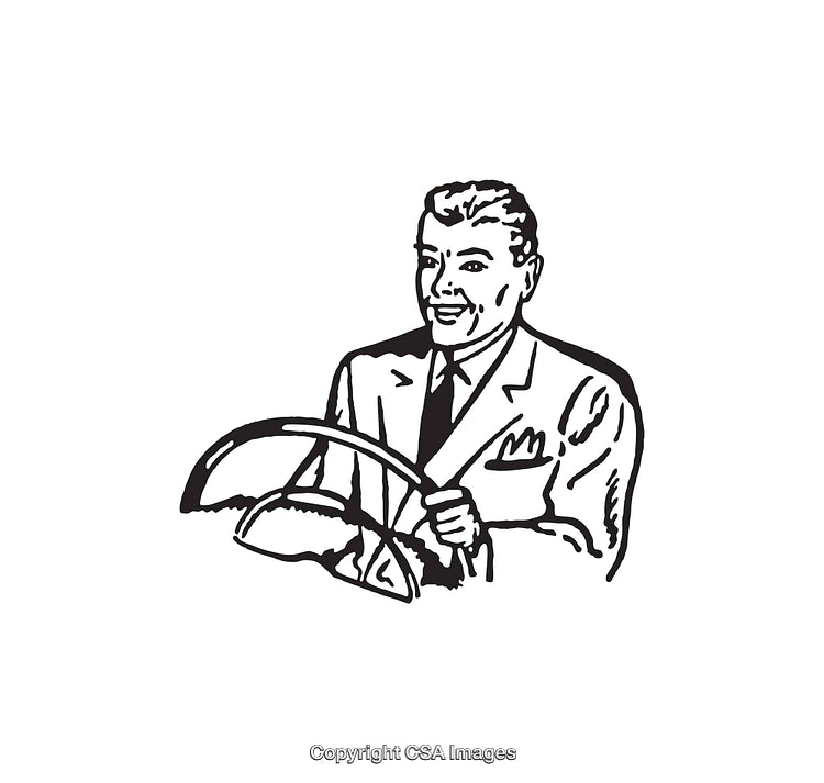 Retro Illustration of Smiling Businessman Driving a Car