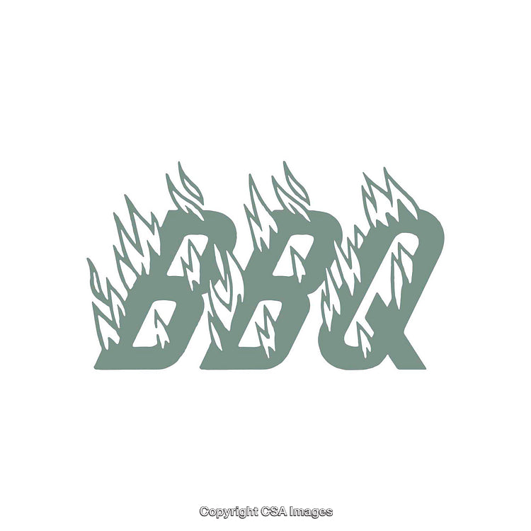 Flaming BBQ Text in Monochrome Graphic Illustration
