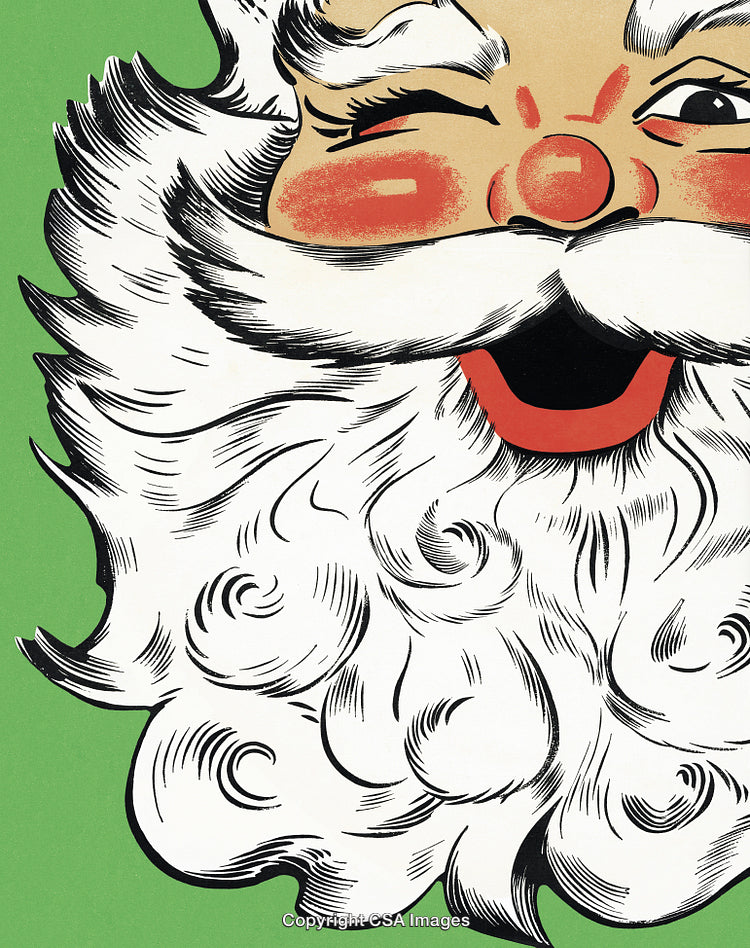 Vintage Styled Santa Claus Illustration Winking with Festive Cheer and Joy