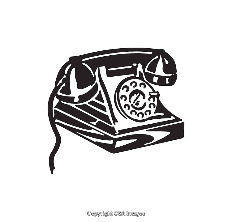 Black And White Line Art Illustration of a Vintage Rotary Telephone