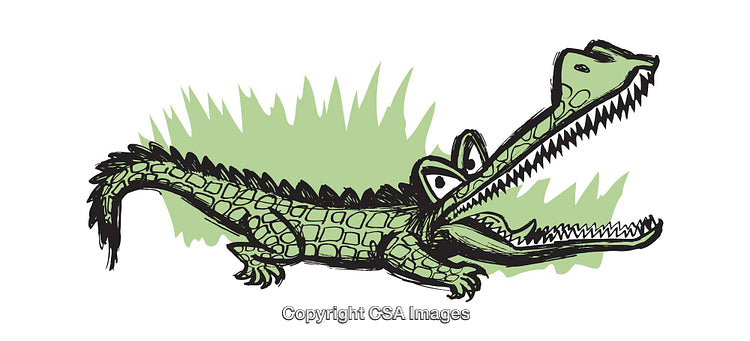 Colorful Hand-Drawn Illustration of a Cartoon Crocodile with a Big Smile