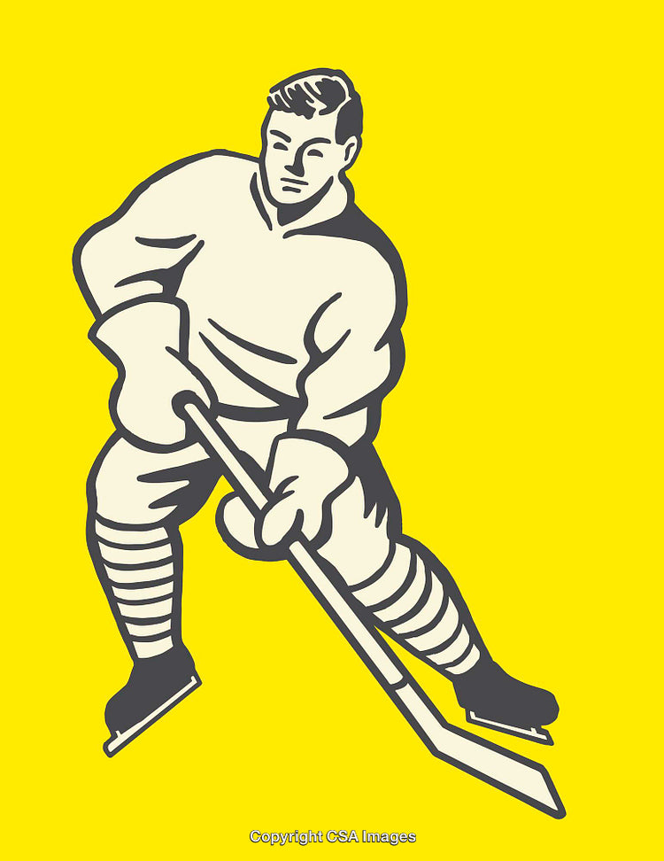 Vector Illustration of a Hockey Player With Stick on Yellow Background