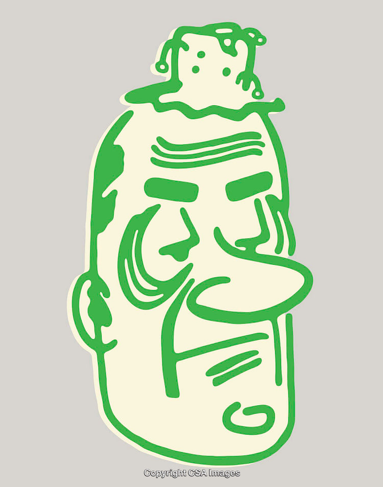 Quirky Green Line Art Illustration of a Stylized Face with Bold Expression