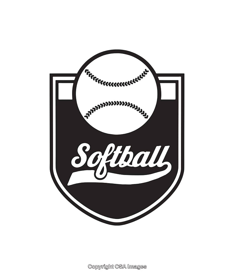 Black and White Softball Badge Design with Ball and Custom Typography