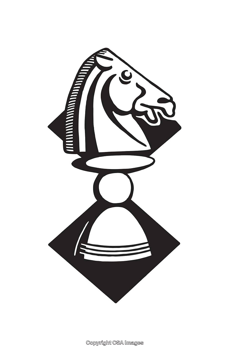 Monochrome Illustration of a Knight Chess Piece in Geometric Style