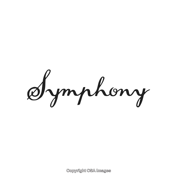 Elegant Handwritten Symphony Text in Stylish Black Script on White Background