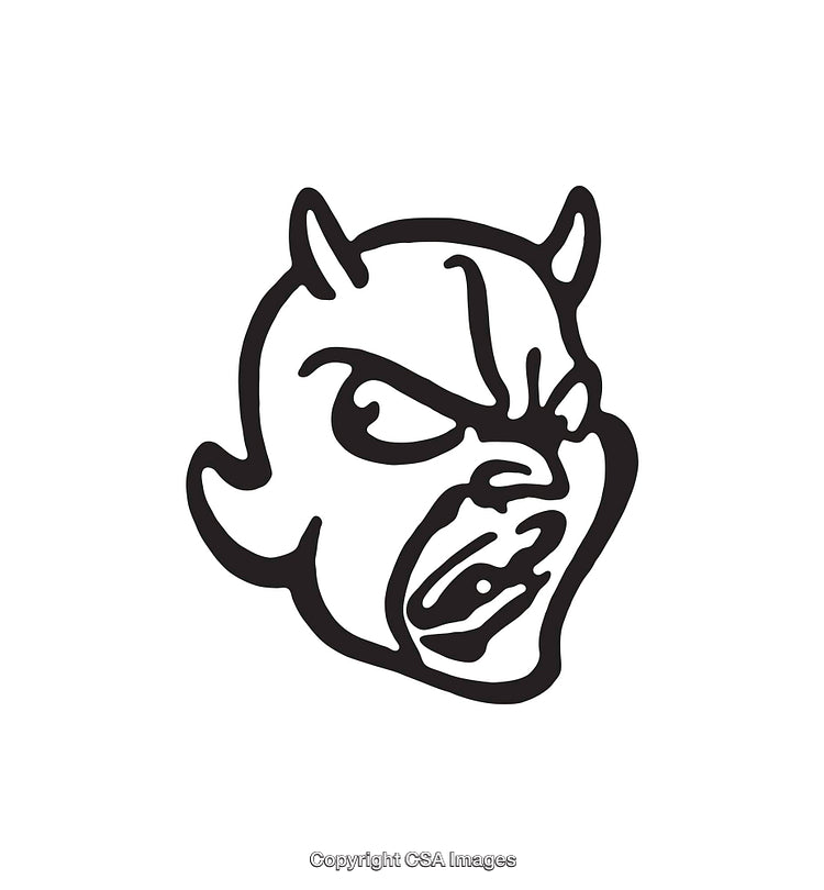 Black And White Line Art Illustration of a Fierce Demon Face