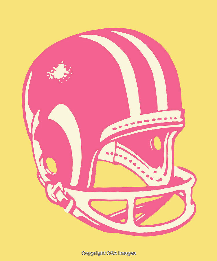 Pink Football Helmet on Yellow Background in Pop Art Style