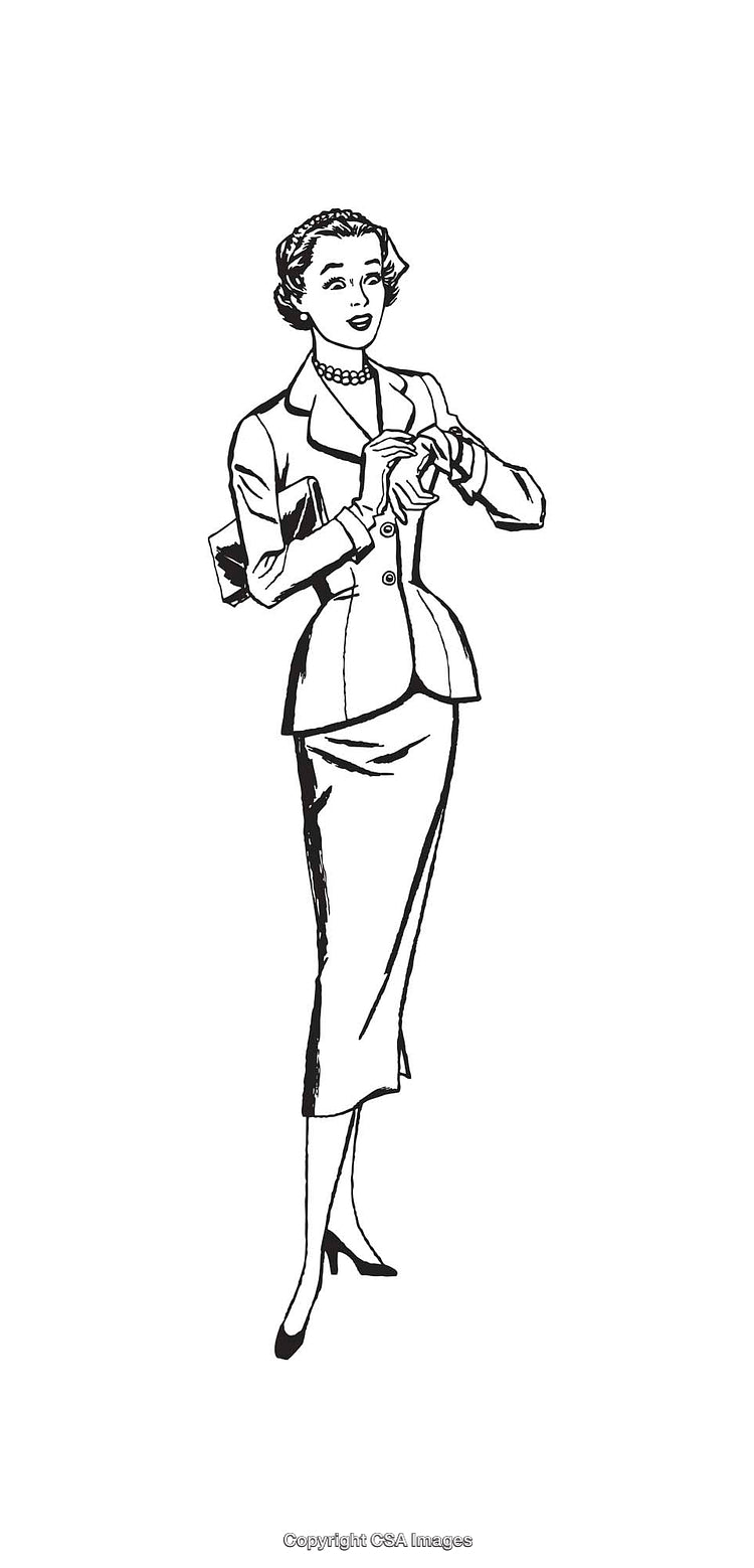 Elegant Vintage Woman in Professional Suit Holding Hands Together