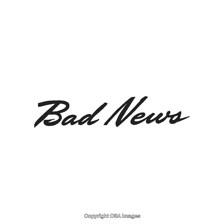 Dramatic Text of 'Bad News' in Script Font on White Background