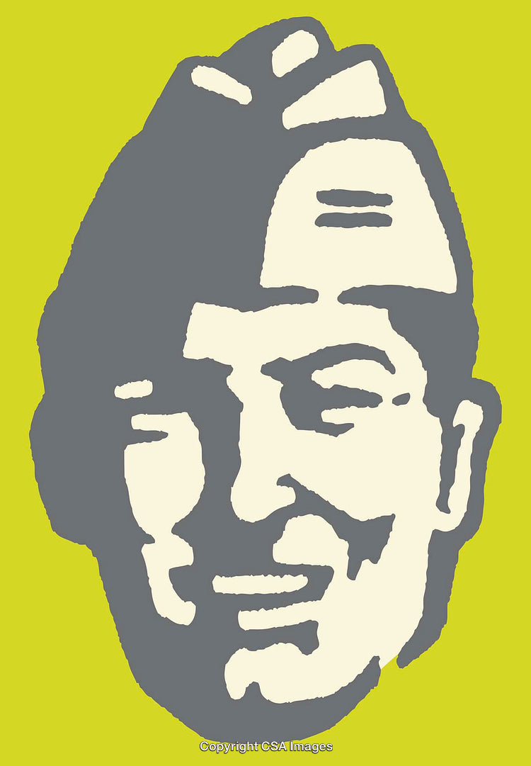 Bold Color Line Art Portrait of a Smiling Face on Yellow