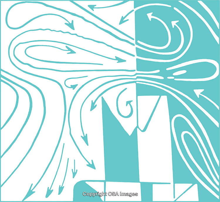 Illustrated Airflow Pattern Depicting Turbulence Over Urban Structures