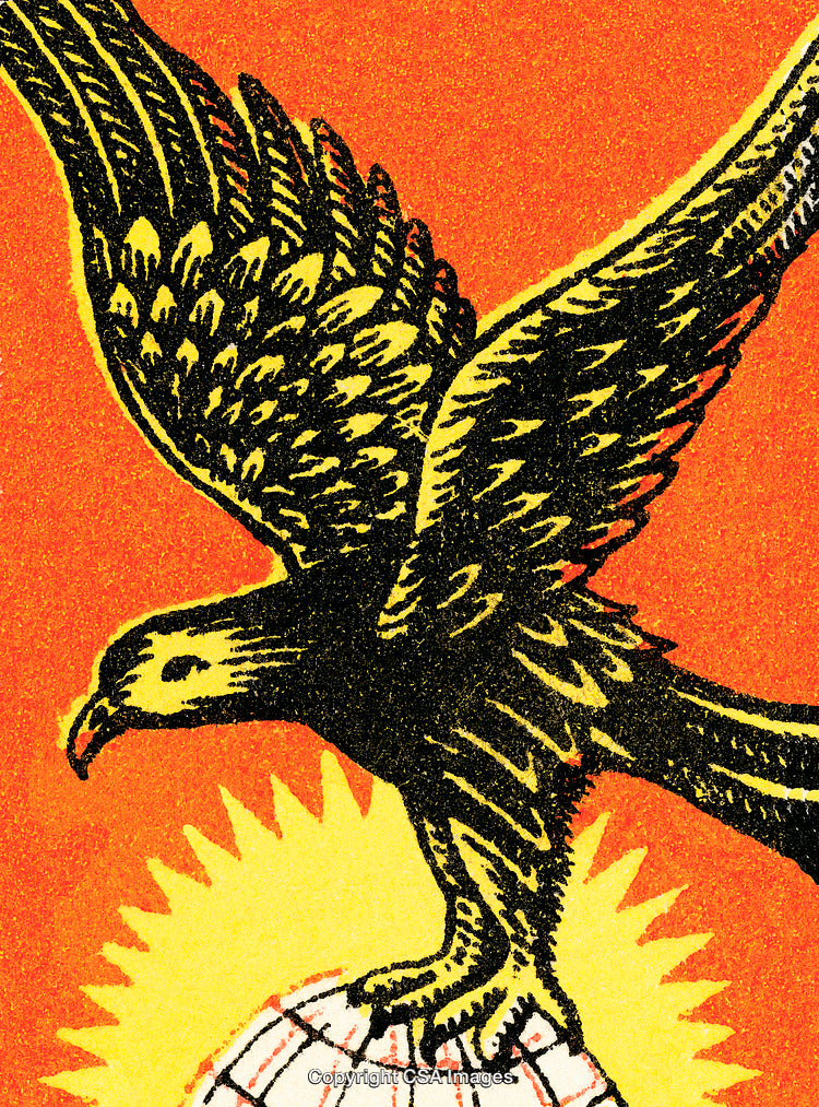 Illustration of a Majestic Eagle Perched on a Globe Against Bright Background
