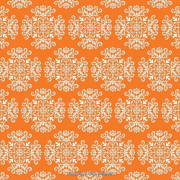 Intricate Orange and White Floral Pattern with Symmetrical Design Elements