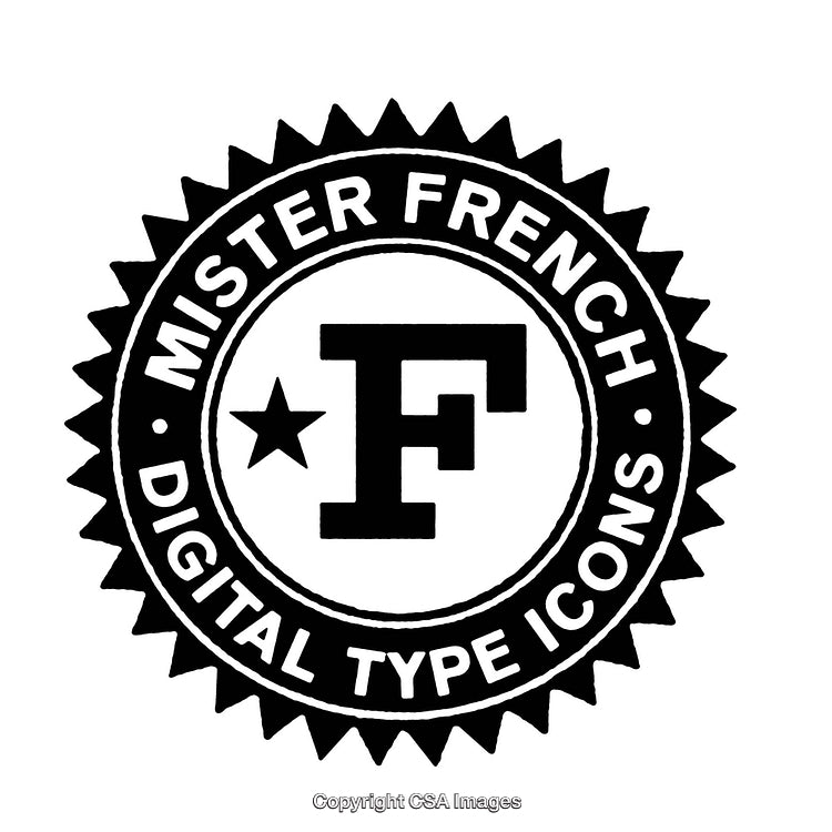 Black and White Circular Emblem with Bold Letter F and Star Motif