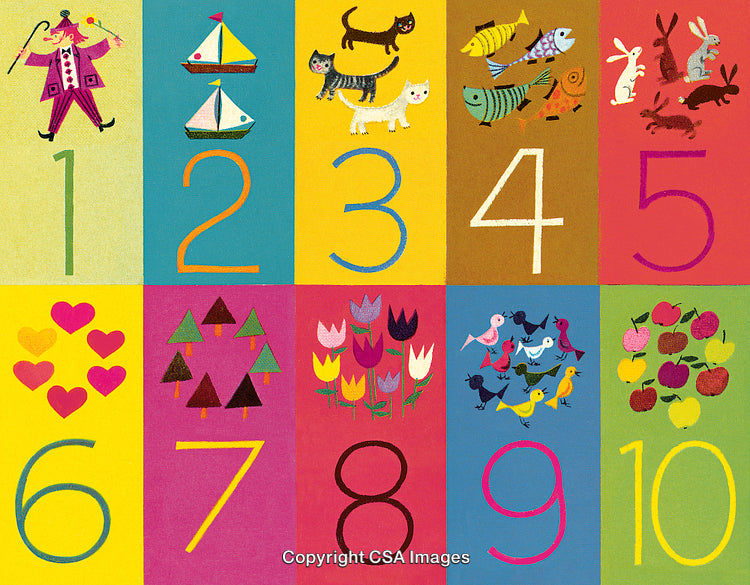Colorful Illustrated Counting Numbers With Associated Objects for Education