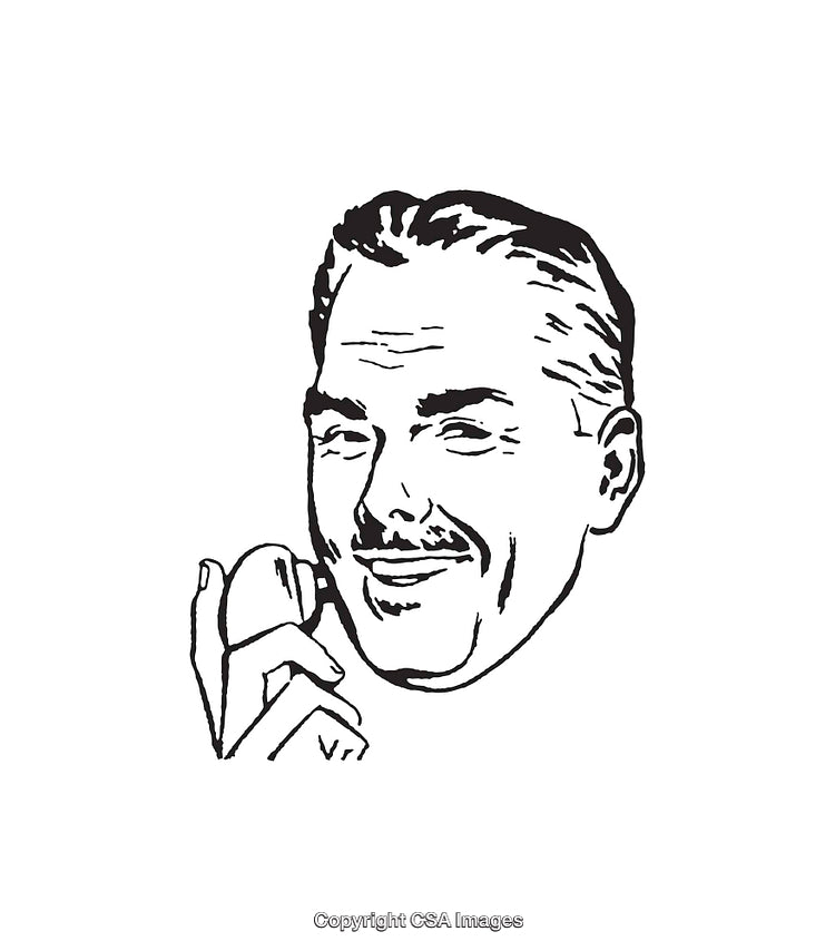 Retro Style Black and White Line Art Illustration of a Smiling Man