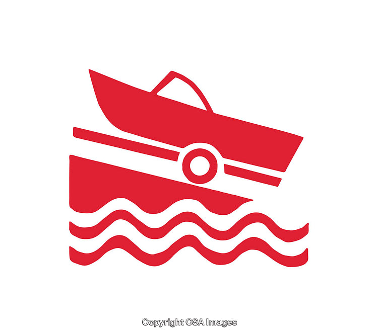 Red Icon of Boat Launching on Waves with Vehicle
