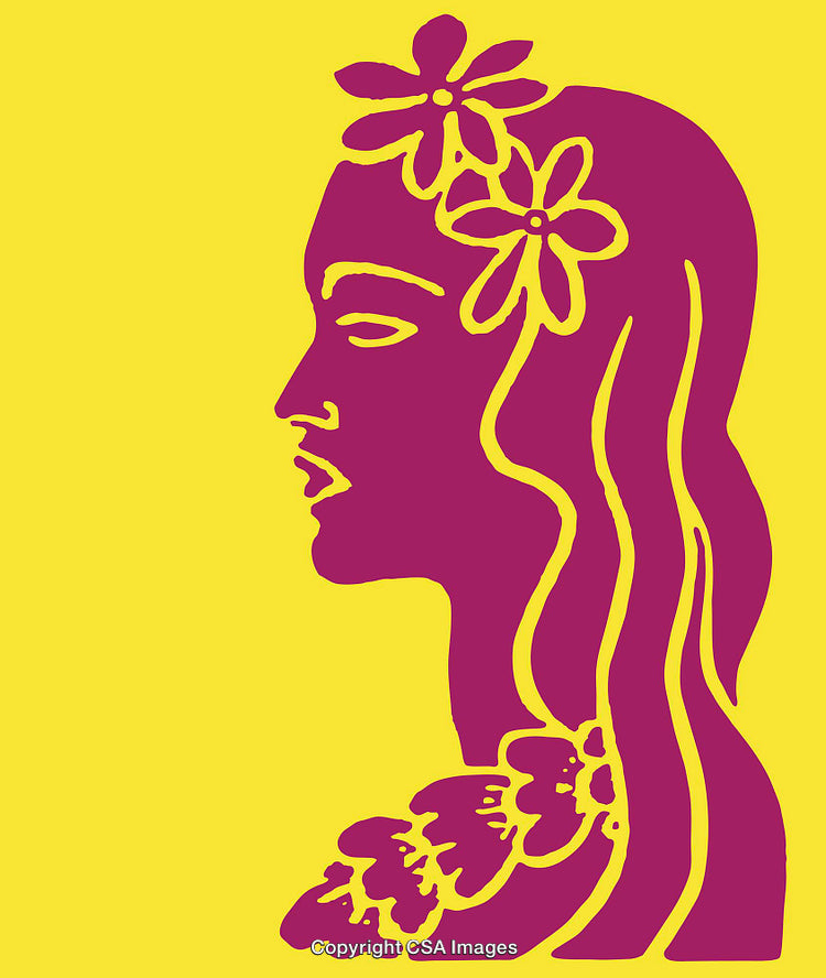 Colorful Line Art of Woman with Flowers in Her Hair