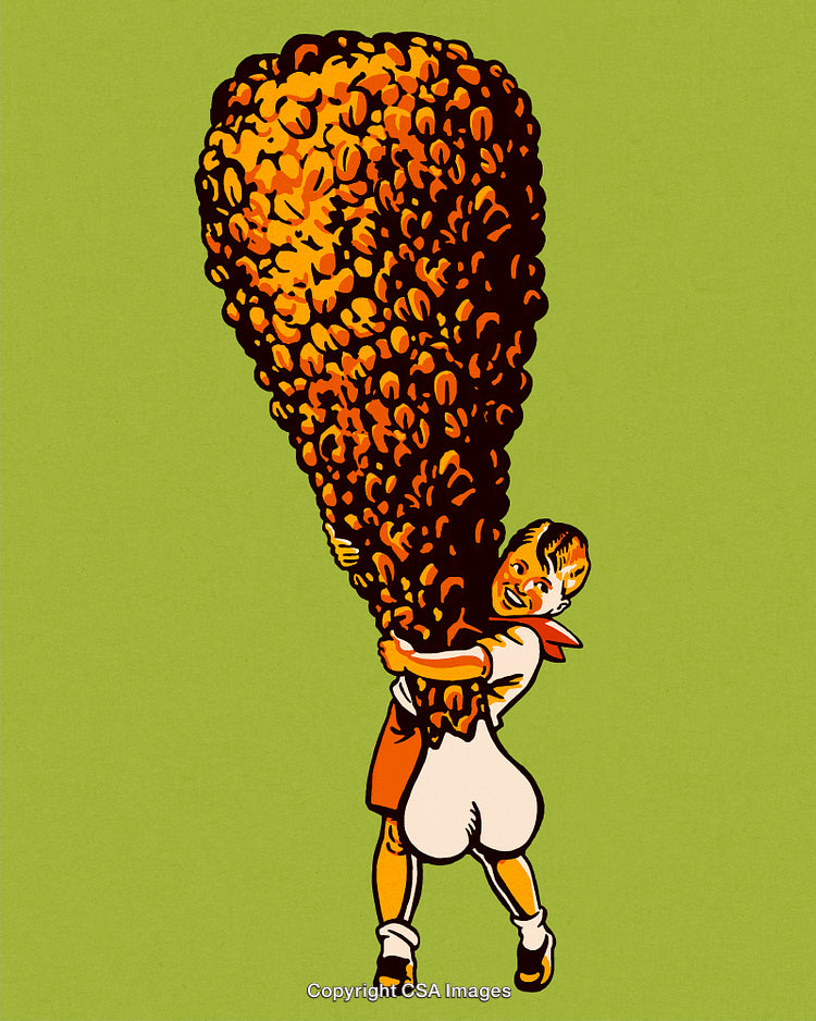 Playful Illustration of a Cheerful Boy Hugging a Snow-Like Large Object