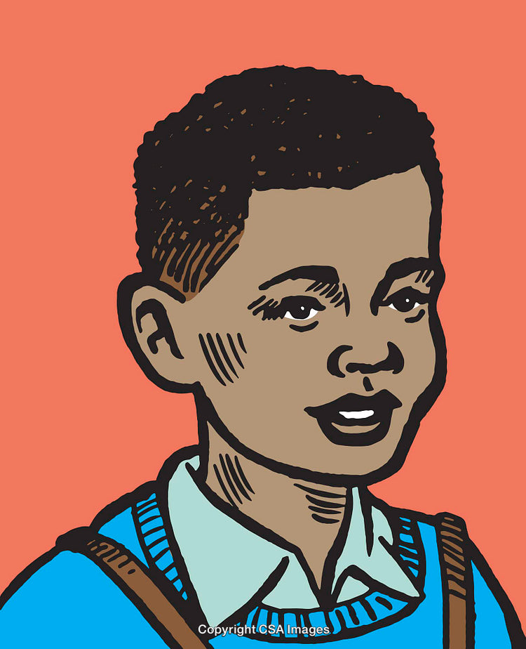 Smiling Boy Illustration in Vibrant Colored Line Art Style