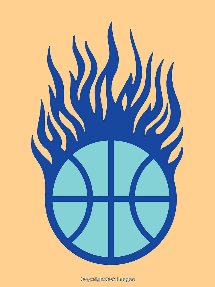 Blue Flaming Basketball Illustration on a Warm Beige Background