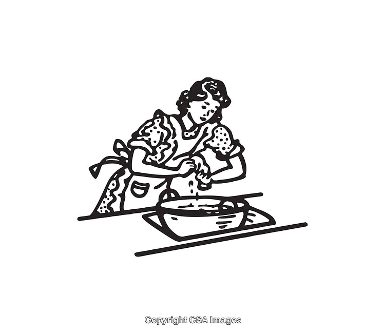 Vintage Line Art Illustration of a Woman Cooking in the Kitchen