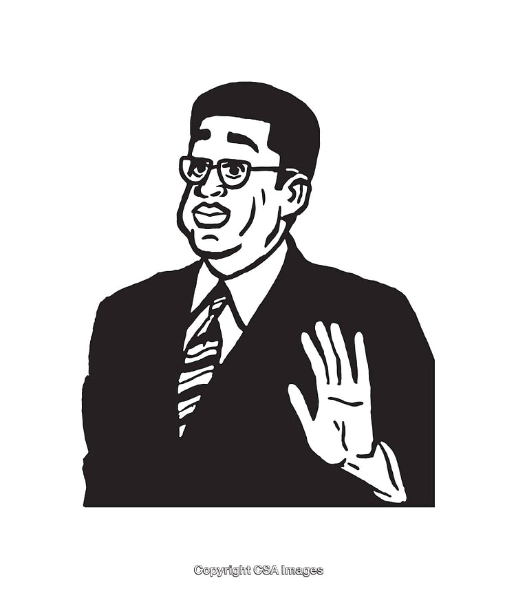 Black and White Illustration of a Businessman Gesturing with His Hand