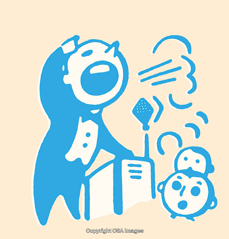 Animated Character Speaking From Stage With Audience Attention
