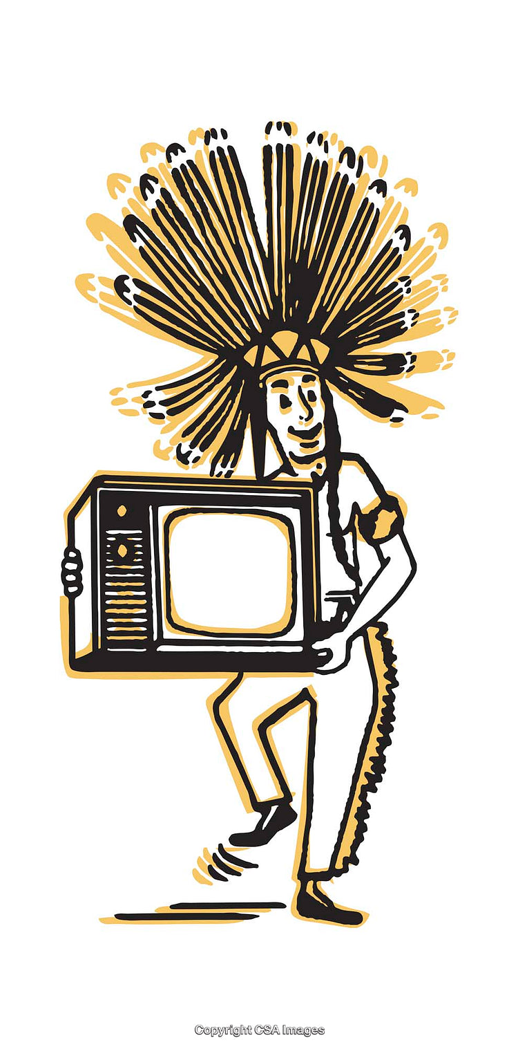 Colorful Illustration of Character Carrying a Television with Creative Style