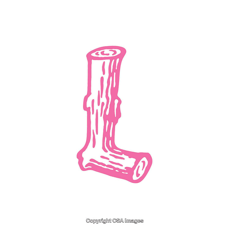 Pink Illustrated Letter L on a White Background Featuring Wooden Texture Design