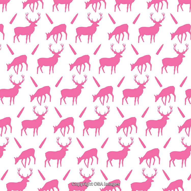 Pink Deer Silhouettes Pattern with Abstract Elements on White Background