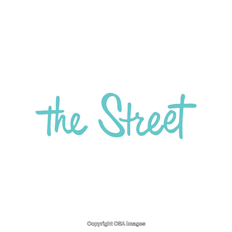 Handwritten Text Logo Saying 'The Street' in Aqua on White Background
