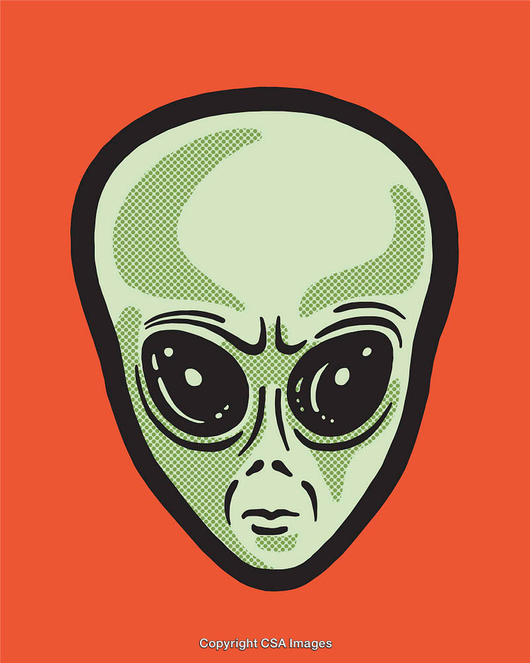 Vivid Illustration of an Alien Head with Bold Graphic Details