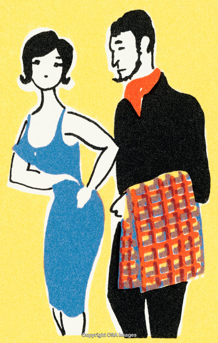 Colorful Illustration of a Stylish Couple on a Yellow Background