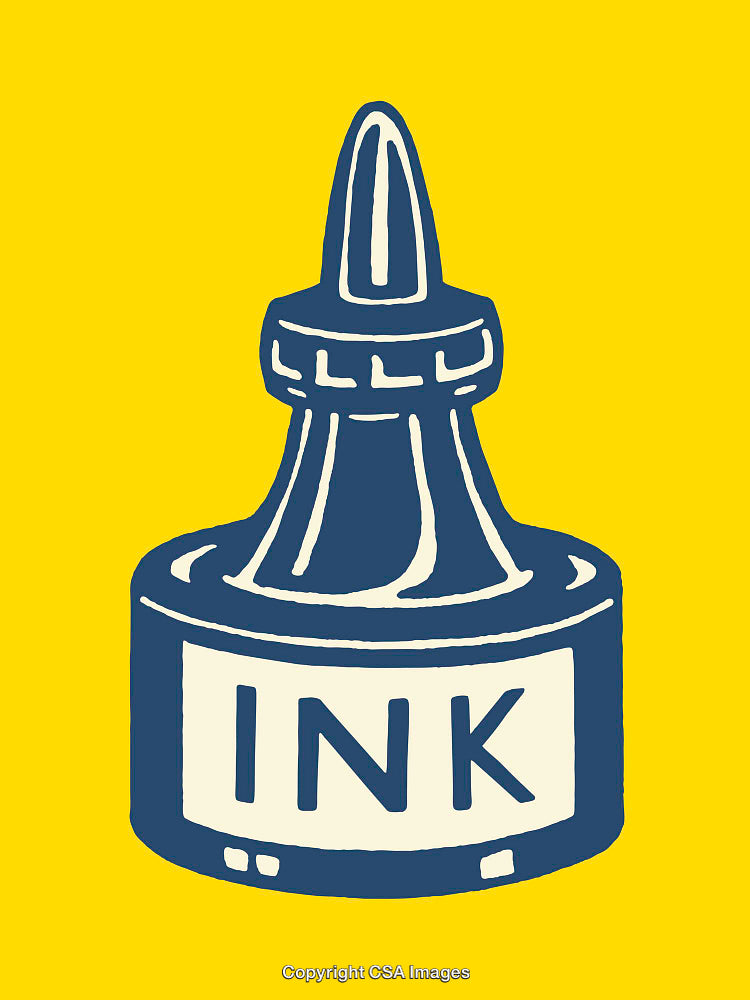 Colorful Ink Bottle Illustration with Bold Design on Yellow Background